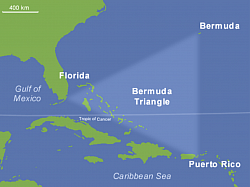 The Bermuda Triangle, also known as the Devil's Triangle, is an urban legend focused on a loosely defined region in the western part of the North Atlantic Ocean where a number of aircraft and ships are said to have disappeared under mysterious circumstances. e.g.HMS Atalanta,USS Cyclops,Carroll A. Deering,Flight 19,Star Tiger and Star Ariel,Douglas DC-3,Connemara IV,KC-135 Stratotankers .