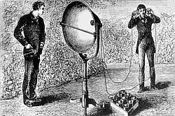 The first wireless telephone conversation occurred in 1880 when Alexander Graham Bell and Charles Sumner Tainter invented the photophone, the telephone that sent audio over a beam of light.The photophone required sunlight to operate, and a clear line of sight between the transmitter and receiver, which greatly decreased the viability of the photophone in any practical use. In 1894, Guglielmo Marconi began developing a wireless telegraph system using radio waves, which had been known about since proof of their existence in 1888 by Heinrich Hertz. Marconi and Karl Ferdinand Braun were awarded the 1909 Nobel Prize for Physics for their contribution to this form of wireless telegraphy.