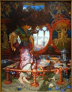 The Lady of Shalott is an oil painting by the English artist William Holman Hunt, made c. 1888–1905, and depicting a scene from Tennyson's 1833 poem, 