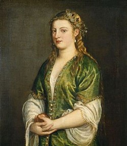 Woman Holding an Apple, also known as Portrait of a Lady, is an oil on canvas painting by Titian, made c. 1550-1555. It hangs in the National Gallery of Art, in Washington, D.C... In 1940, it was published in The Art News as 