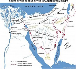 Bible Map of route of Exodus of Israelites [Hebrews] from Egypt to The Promised Land . समाजशास्त्र में 