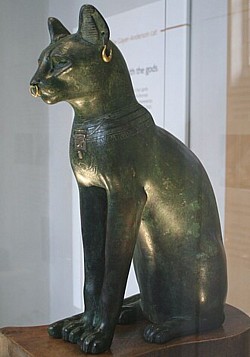 From the British museum , Ancient Egyptian bronze statue of a cat from the Late Period, c. 664–332 BC.