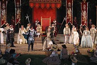 Shakespear in Globe theatre during one of his plays,  The Great Queen Elizabethan I era
